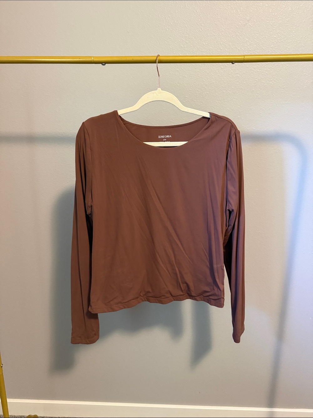 ReoRia Long Sleeve Crewneck Top - Mauve Brown